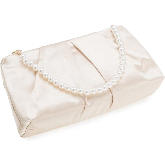⚡ Women\'s Light Gold Formal Pleated Satin Fabric Zipper Closure Clutch Bag
